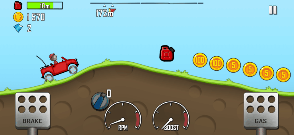 Hill Climb Racing Mod APK hill stage with high-performance vehicle in action