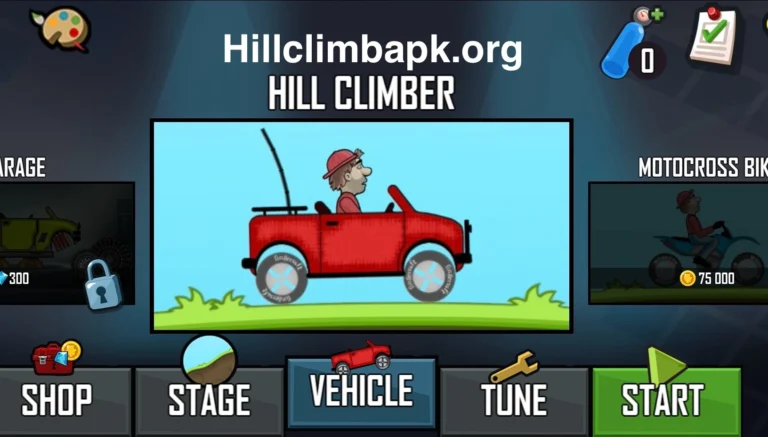 Hill Climb Racing Best Vehicle selected in garage screen